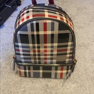 Classic Fashion Plaid Backpack with Zipper Accents NWT